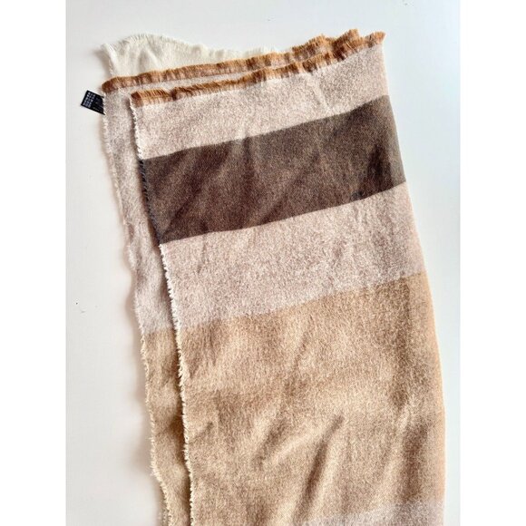 ZARA Cream Tan Beige Grey Colorblock Acrylic Knit Large Rectangle Blanket Scarf - Picture 5 of 11